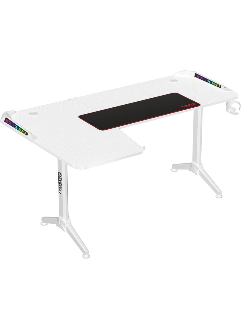 Twisted Minds WARRIOR L Shaped Gaming Desk 160cm, Ergonomic Design, RGB lights, Adjustable Height with Cup & Headphone Holder, Study Writing Workstation, Easy Assembly - Image 4
